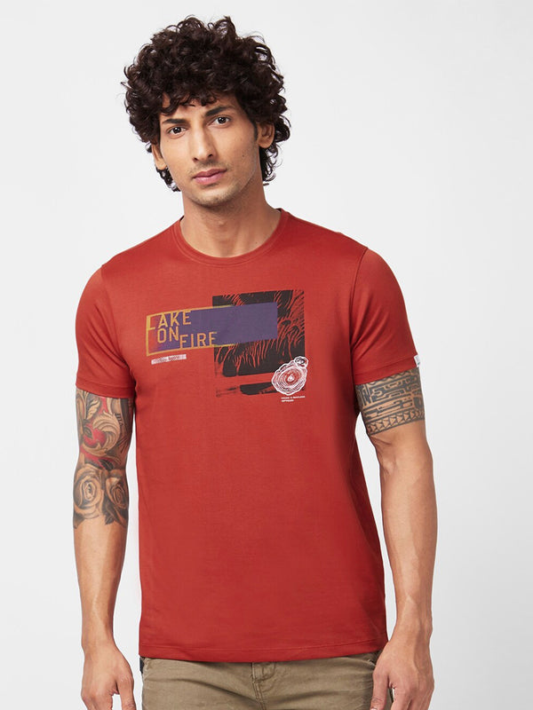 T-Shirt Cotton Slim Graphic Printed Spykar