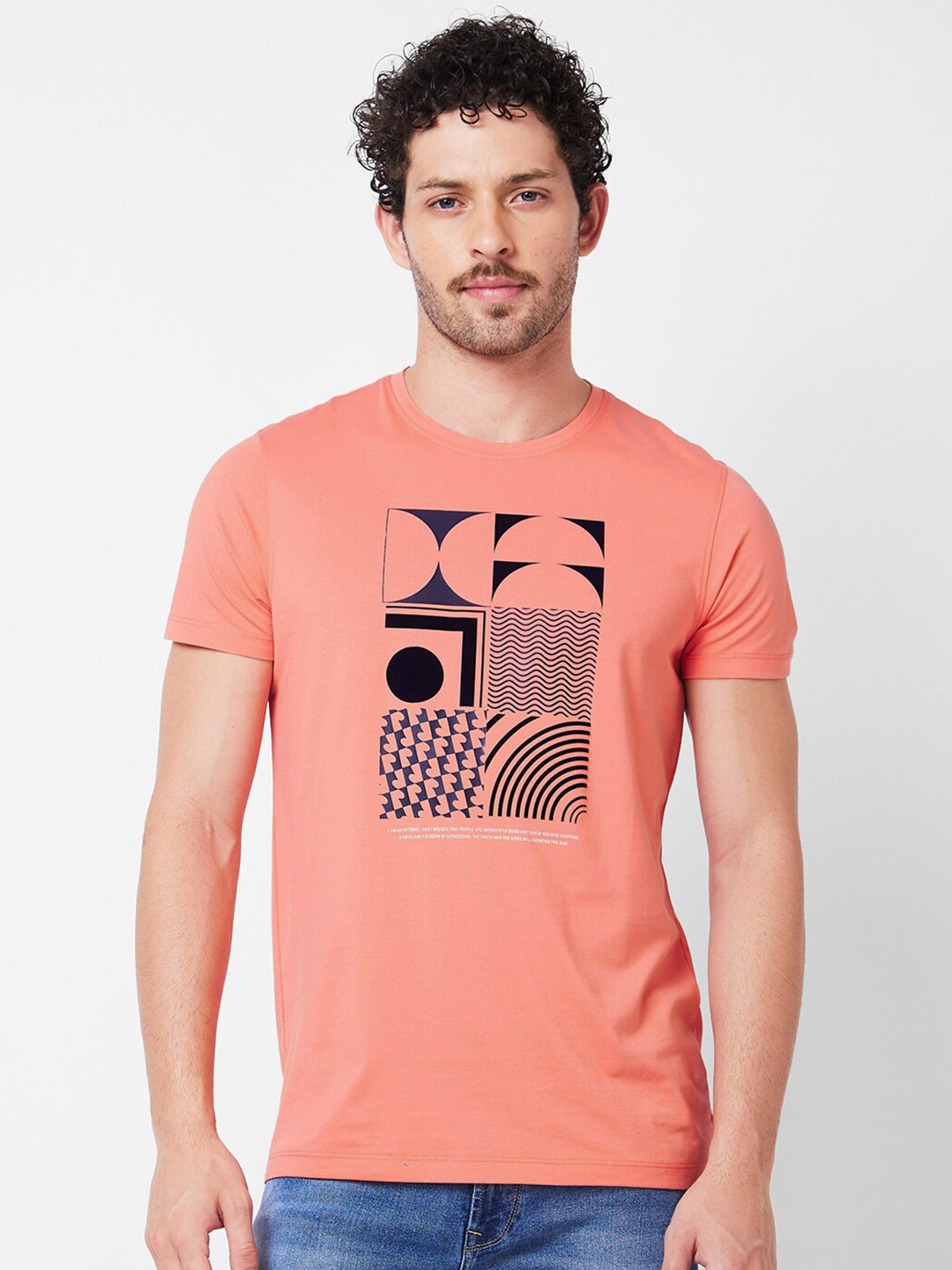 SPYKAR Graphic Printed Round Neck Cotton Slim Fit T-shirt