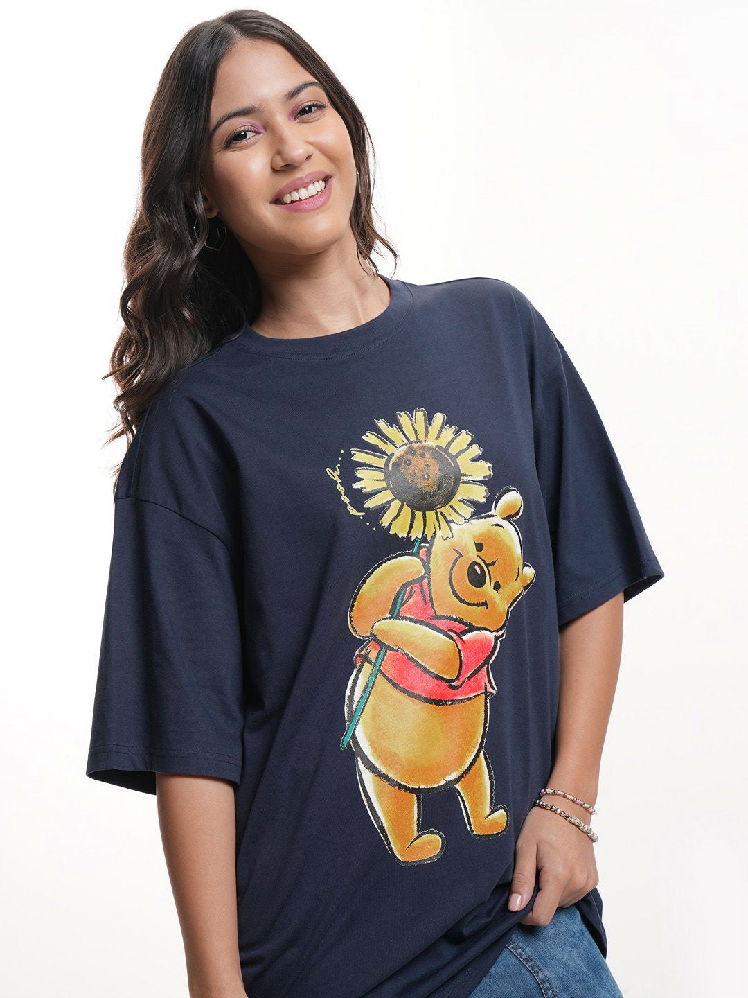 Tokyo Talkies Women Disney Winnie The Pooh Graphic Printed Oversized Cotton Tshirt