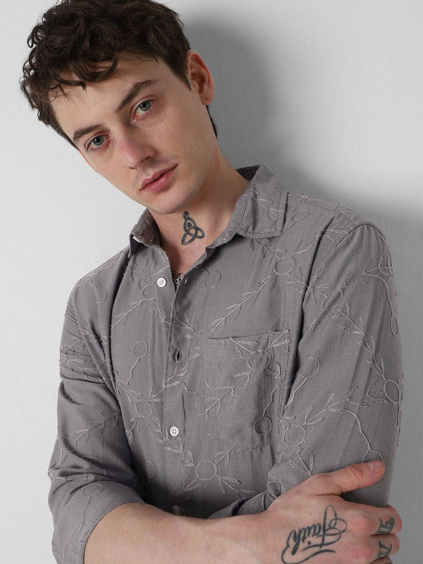 VASTRADO Men Classic Spread Collar Textured Solid Pure Cotton Slim Fit Casual Shirt