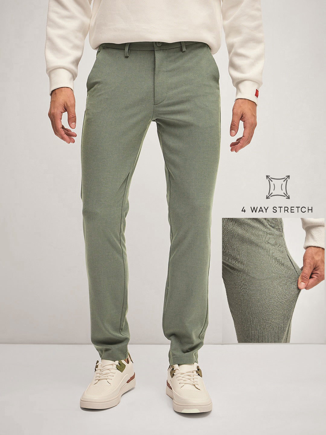 THE BEAR HOUSE Men Solid 4 Way Stretch Slim Fit Formal Trouser