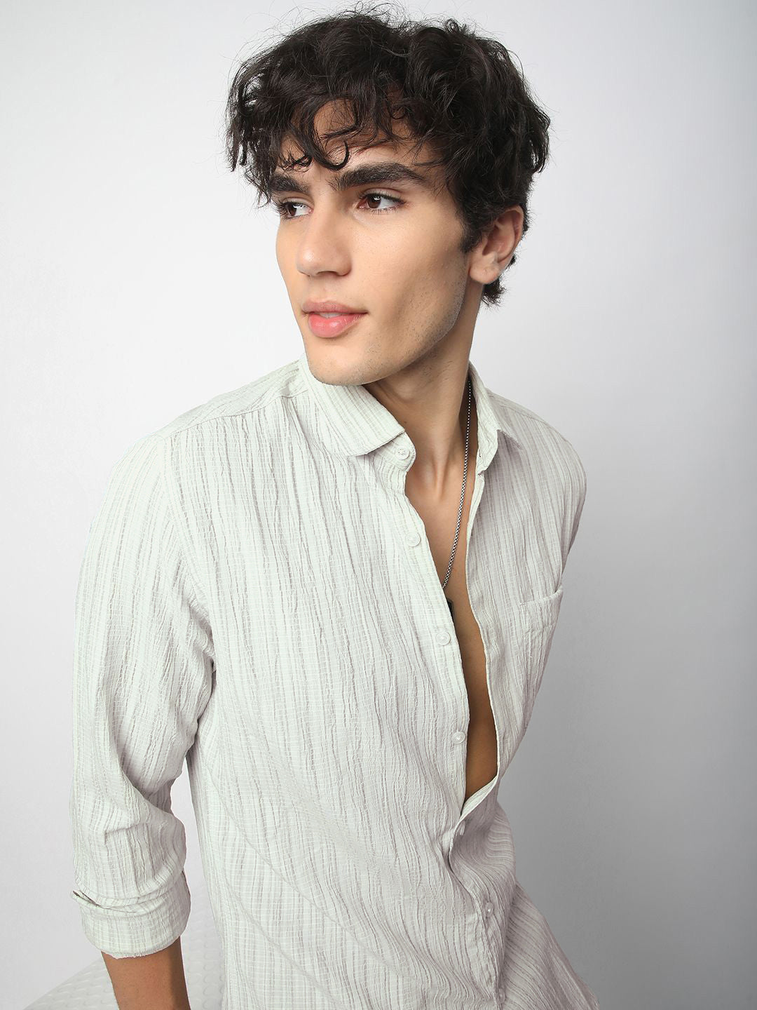 VASTRADO Men Classic Spread Collar Textured Slim Fit Casual Shirt