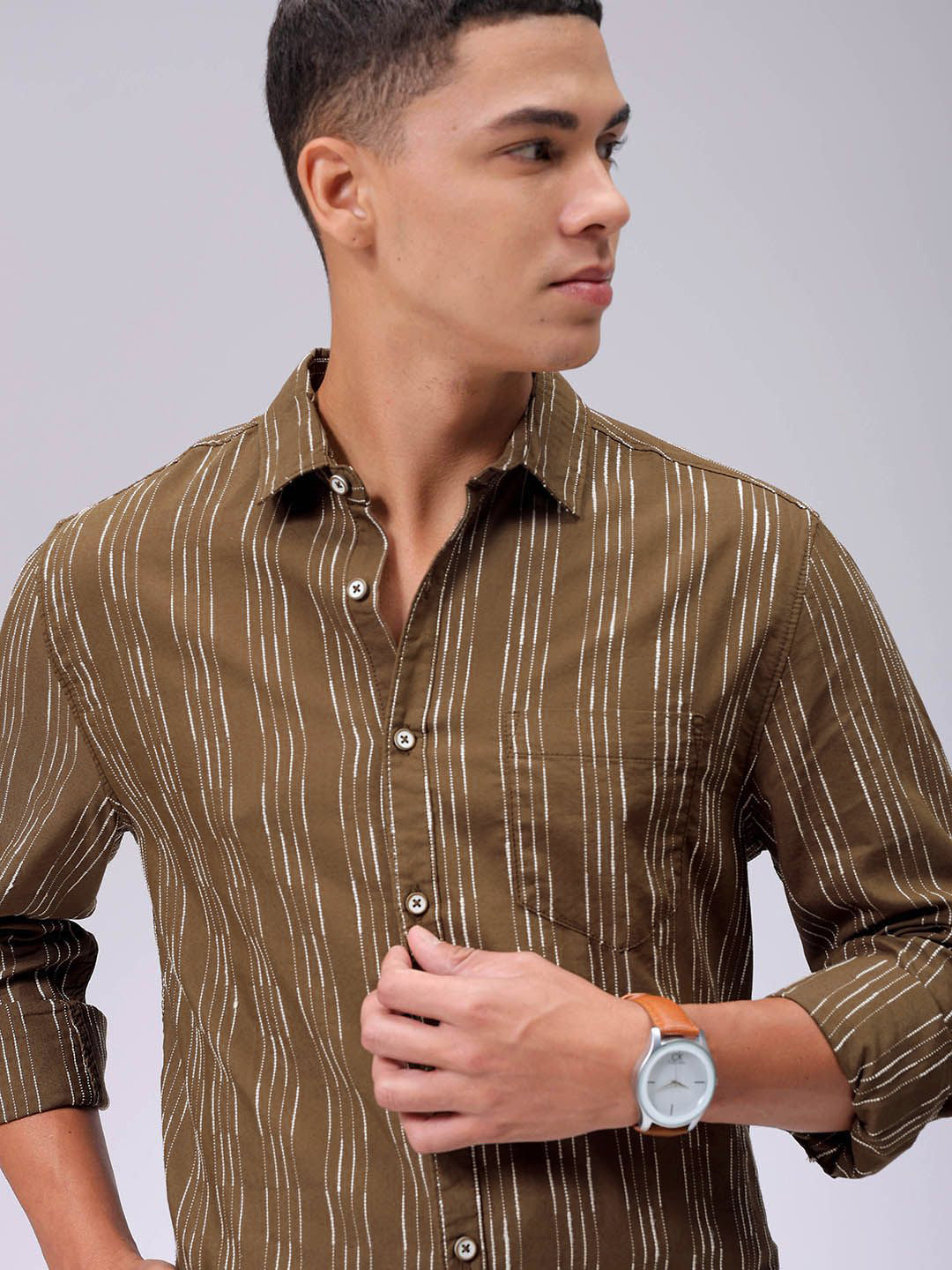 The Indian Garage Co Men Slim Fit Multi Stripes Opaque Striped Casual Shirt