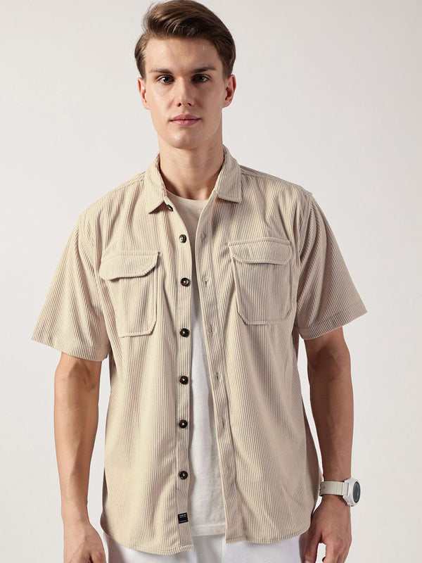 Thomas Scott Men Premium Corduroy Oversized Casual Shirt