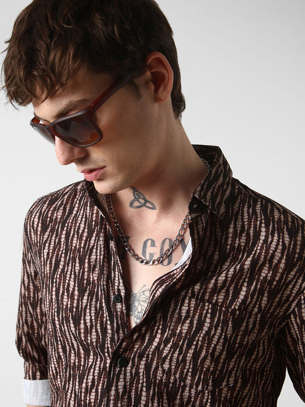 VASTRADO Men Classic Cutaway Collar Abstract Printed Slim Fit Casual Shirt