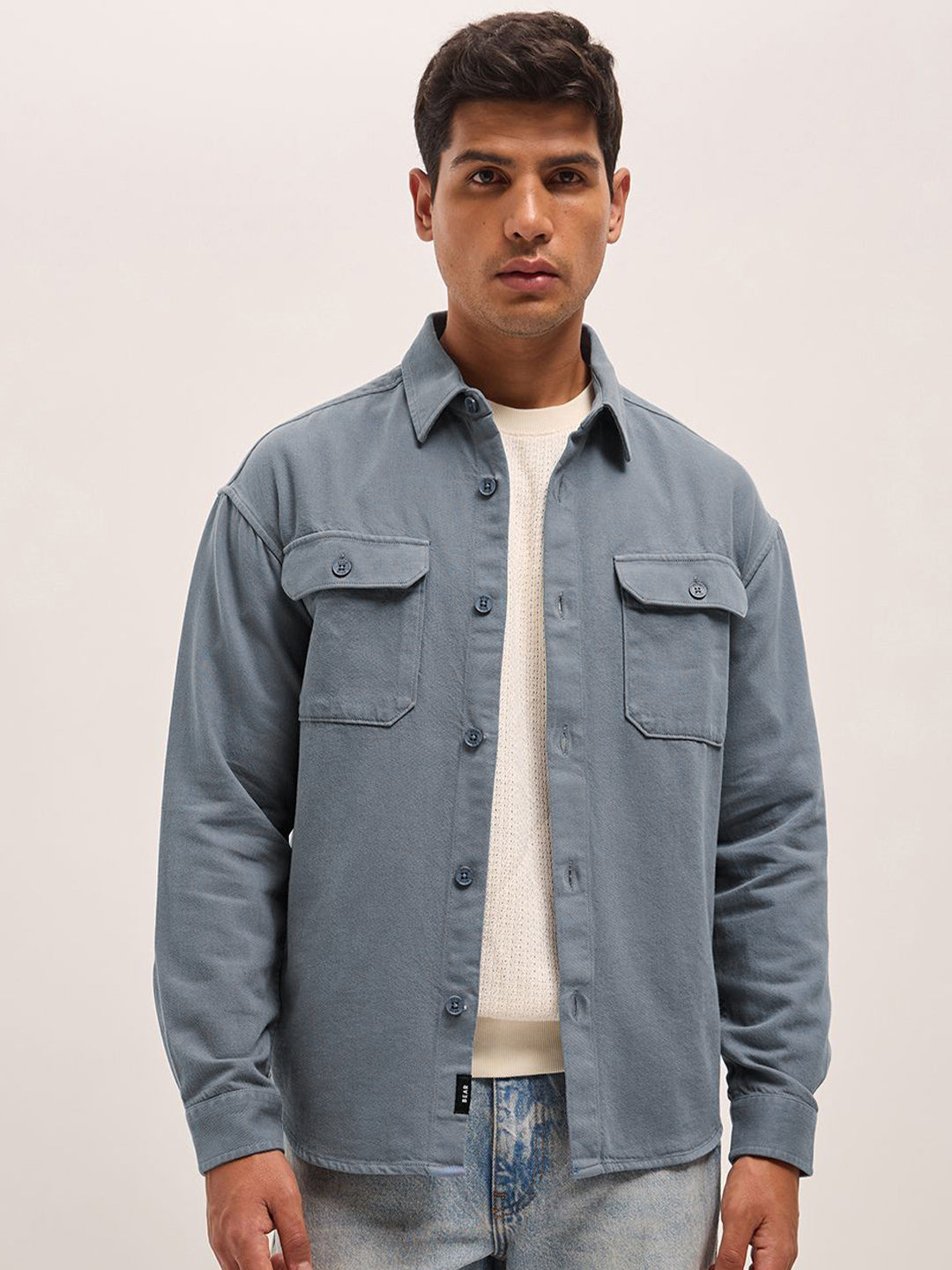 THE BEAR HOUSE Men Spread Collar Solid Pure Cotton Relaxed Fit Casual Shirt