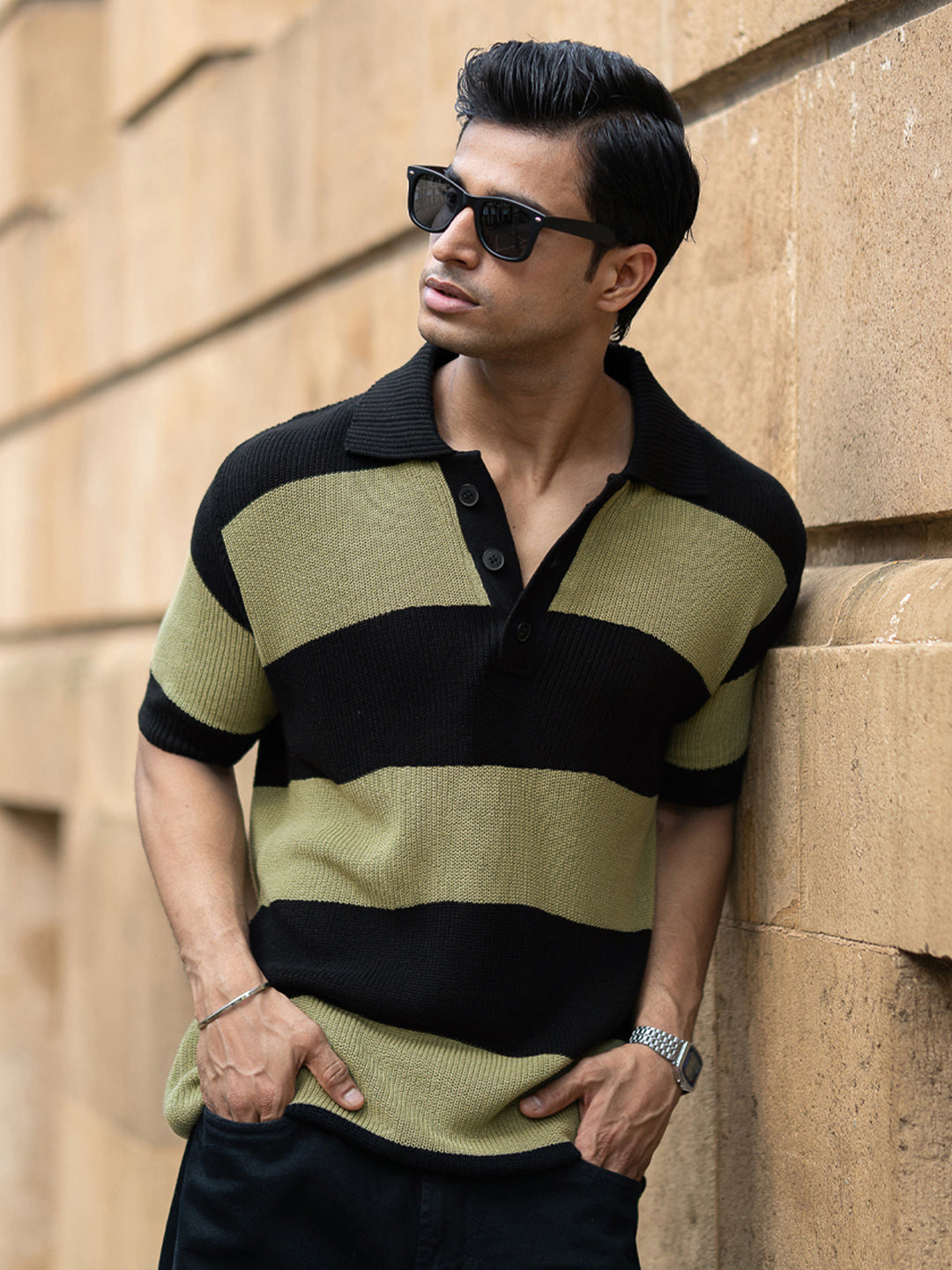 Powerlook Men Striped Polo Collar T-shirt