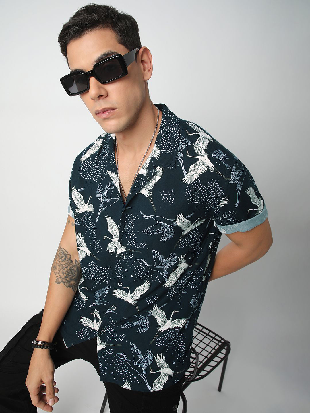VASTRADO Men Classic Cuban Collar Floral Printed Oversized Casual Shirt