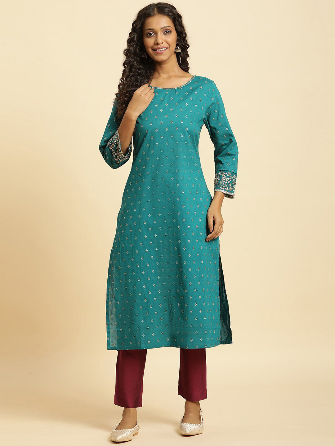 W Ethnic Motifs Printed Pure Cotton Anarkali Kurta