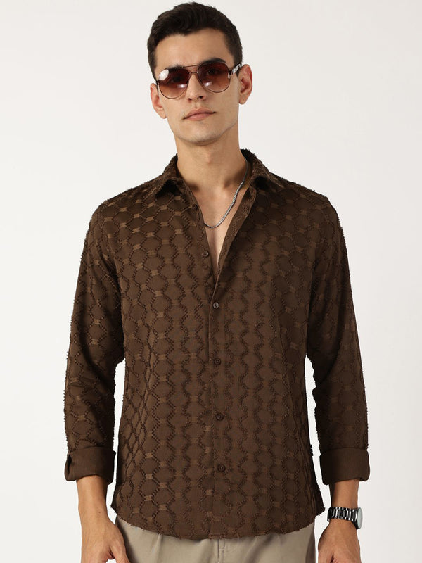 Thomas Scott Men Premium Spread Collar Textured Casual Shirt