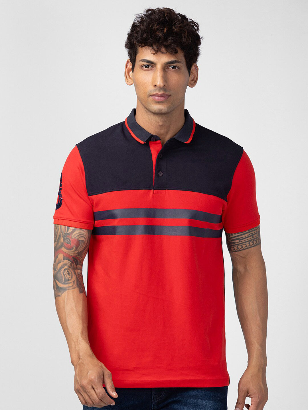 SPYKAR Men Colourblocked Polo Collar Slim Fit T-shirt