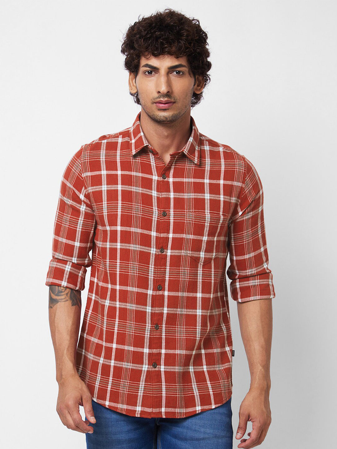 SPYKAR Men Tartan Checked Opaque Pure Cotton Casual Shirt