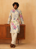 Jompers Floral Printed Pure Cotton Mandarin Collar Kurta With Trousers
