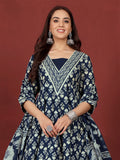 Varanga Floral Printed V-Neck Gotta Patti Pure Cotton A-Line Kurta With Trousers & Dupatta
