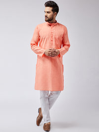 SOJANYA Men Orange & White Solid Kurta with Pyjamas