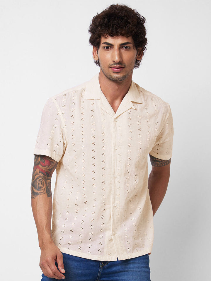 SPYKAR Self Design Cuban Collar Cotton Casual Shirt