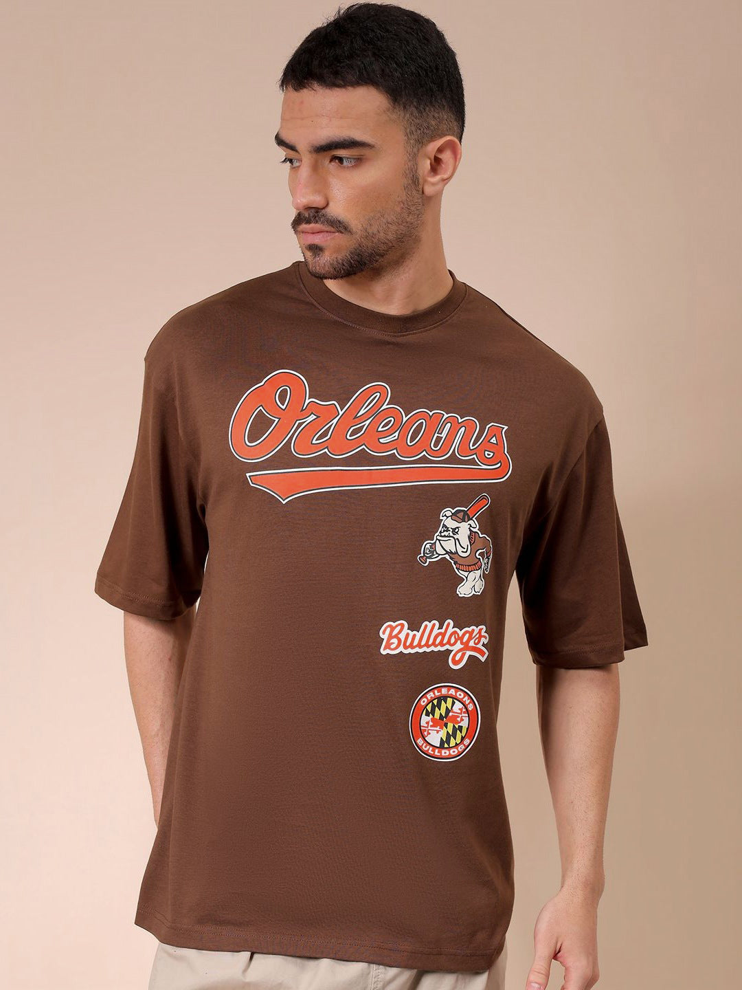 The Indian Garage Co Men Typography Printed Round Neck Cotton Oversized T-shirt