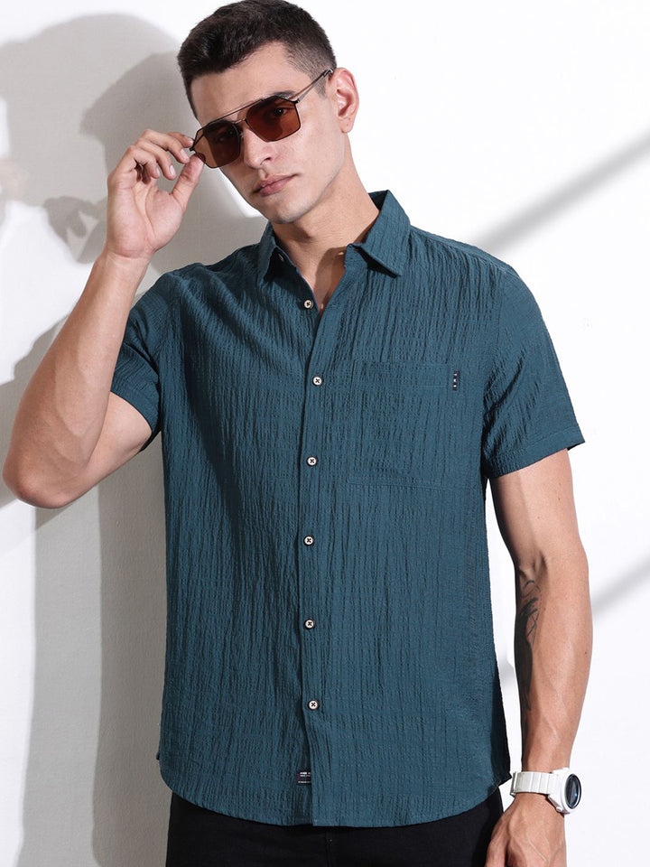 Thomas Scott Men Smart Slim Fit Spread Collar Textured Casual Shirt