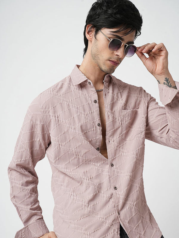 VASTRADO Men Classic Slim Fit Spread Collar Textured Casual Shirt