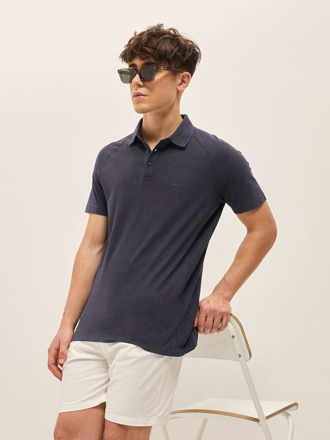THE BEAR HOUSE Men Solid Polo Collar Cotton T-shirt