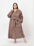 KLOTTHE Woolen Plus Size Long Sleeve Bath Robe with Belt