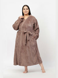 KLOTTHE Woolen Plus Size Long Sleeve Bath Robe with Belt