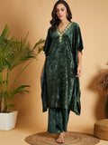 Shae by SASSAFRAS Embroidered V-Neck Flared Sleeves Kaftan Sequinned Work Velvet Kurta