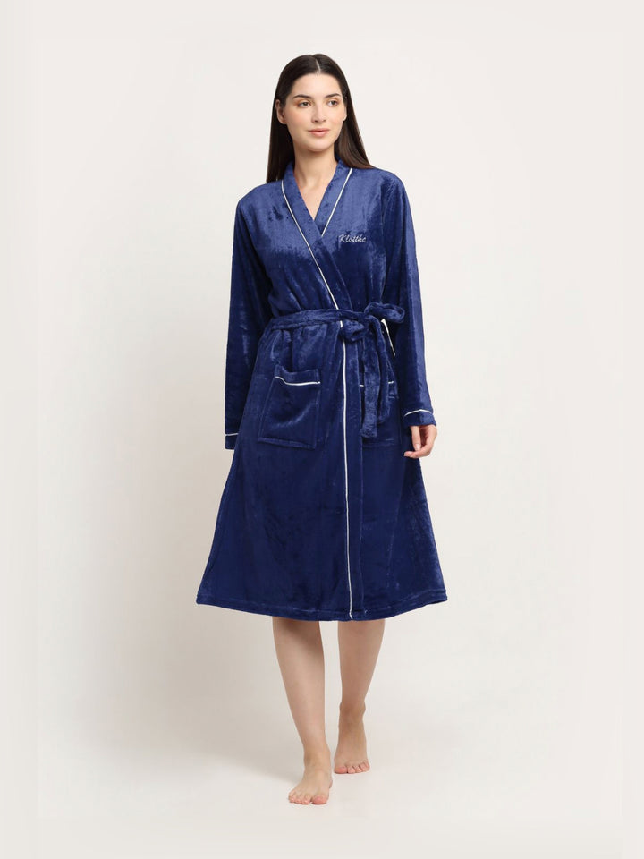 KLOTTHE Long Sleeve Woolen Bath Robe With Belt