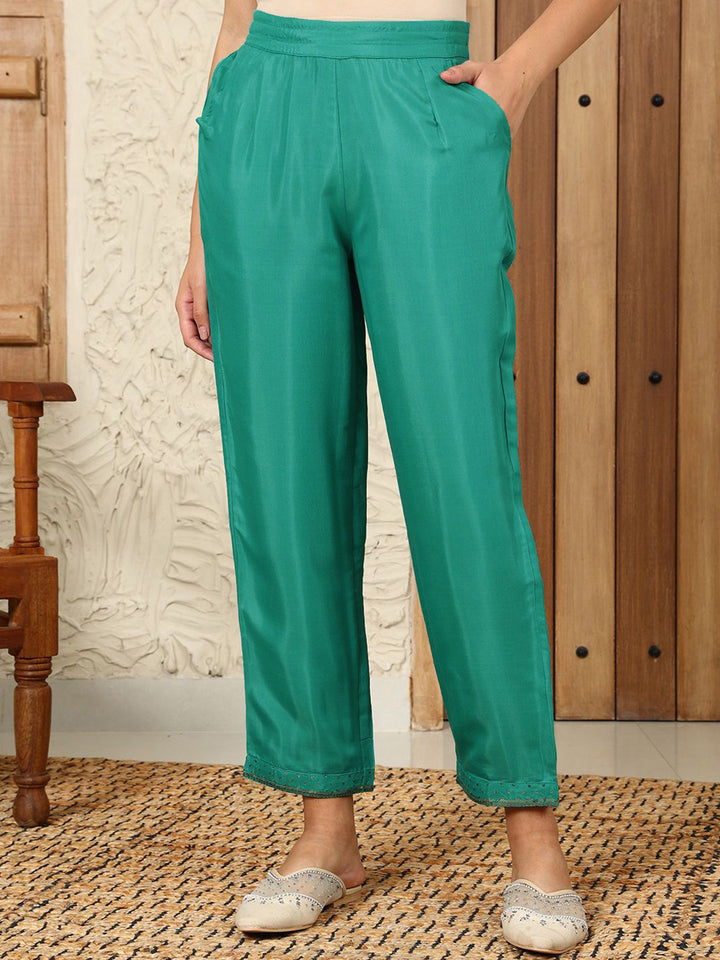 W Solid Women Straight Fit Pleated Casual Trousers