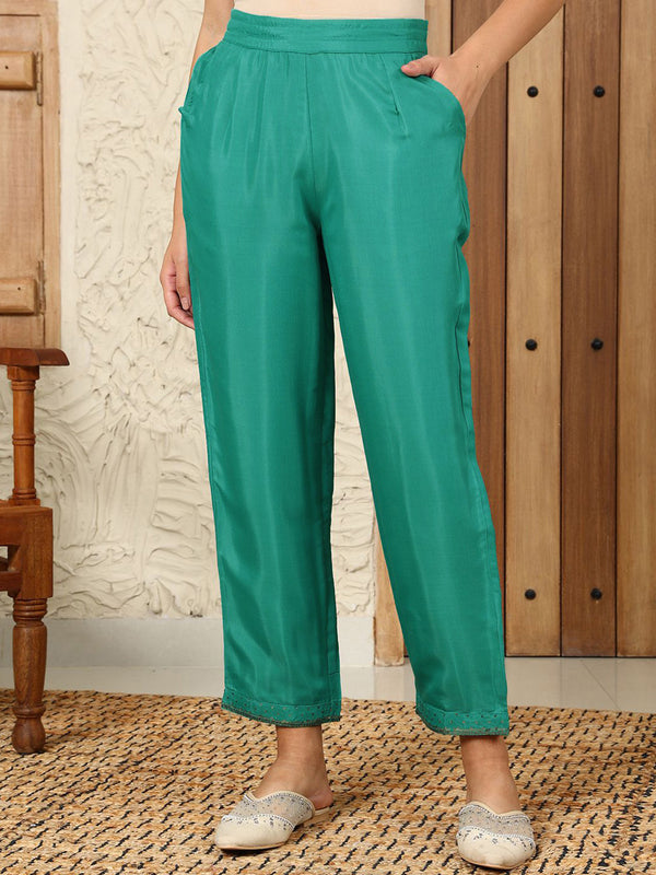 W Solid Women Straight Fit Pleated Casual Trousers