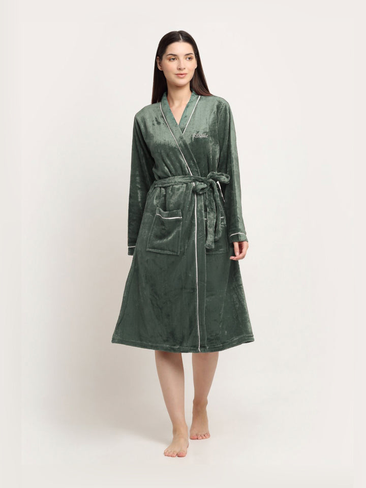 Klotthe Green Woolen Bath Robe With Belt