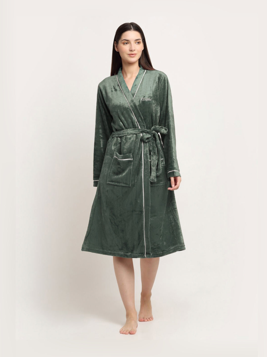 Klotthe Green Woolen Bath Robe With Belt