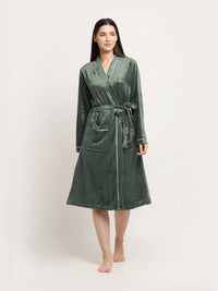 Klotthe Green Woolen Bath Robe With Belt