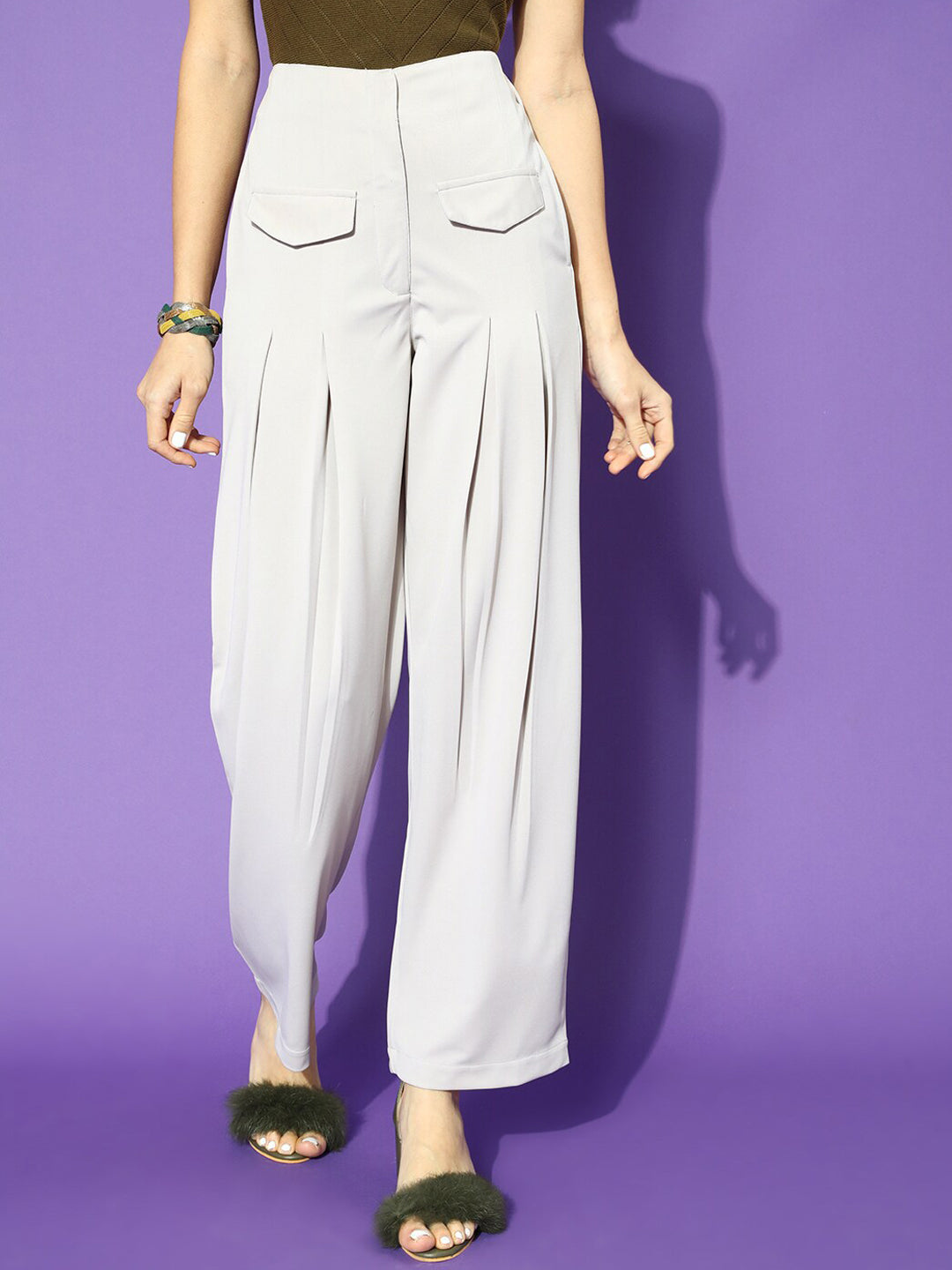 STREET 9 Women Beautiful Grey Solid Trousers