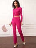 Tokyo Talkies Pink Long Sleeves Crop Shirt With Trousers