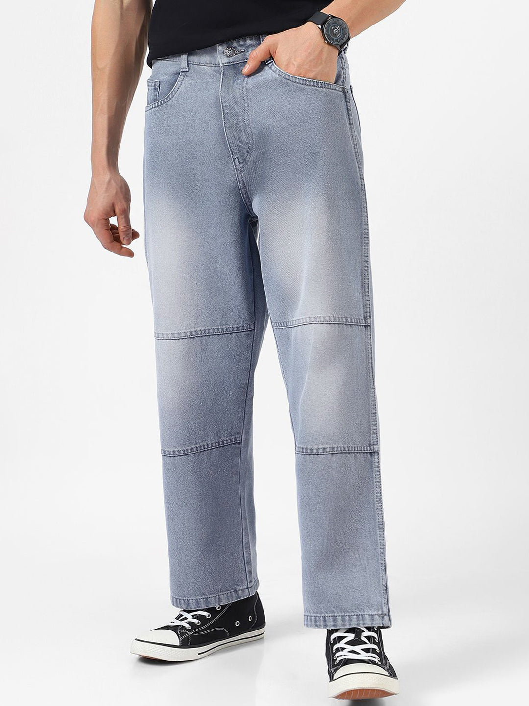 Urbano Fashion Baggy Fit Cut and Sew Panelled Jeans