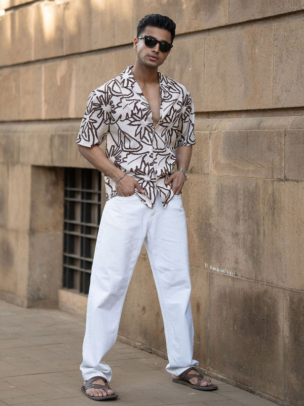 Powerlook Men Cuba Collar bertekstur baju kasual