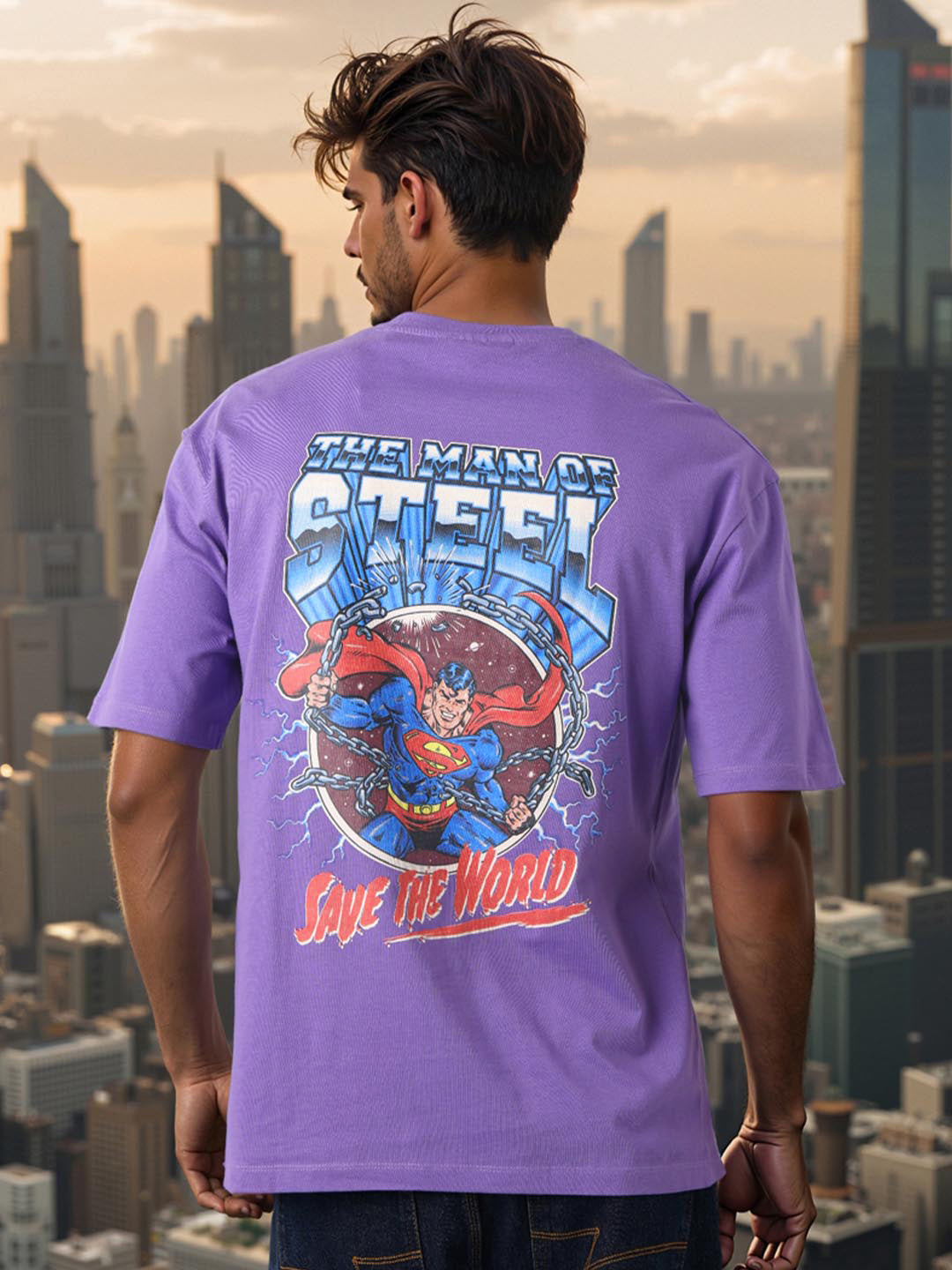 The Indian Garage Co Men Superman Graphic Printed Round Neck Cotton Relaxed Fit T-shirt