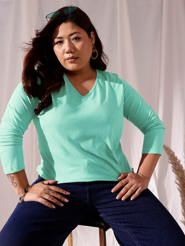 CURVY STREET Plus Size V-Neck Cotton T-shirt
