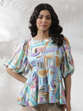 W Geometric Printed Puffed Sleeves Top