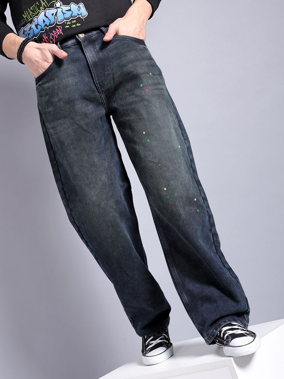 The Indian Garage Co Men Mid-Rise Loose Baggy Fit Stretchable Jeans