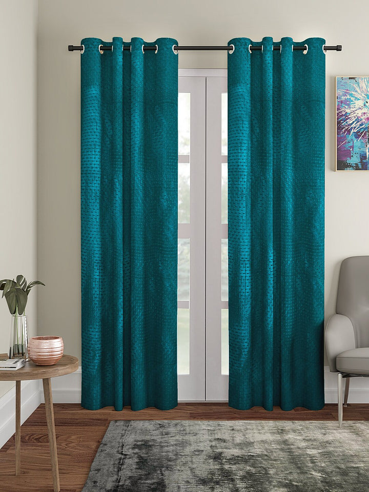 Cortina Teal Green Set of 2 Polka Dots Embossed Door Curtains