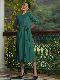 SASSAFRAS Pleated Georgette A-Line Midi Dress