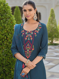 Varanga Floral Yoke Design Thread Work Straight Kurta With Salwar & Dupatta