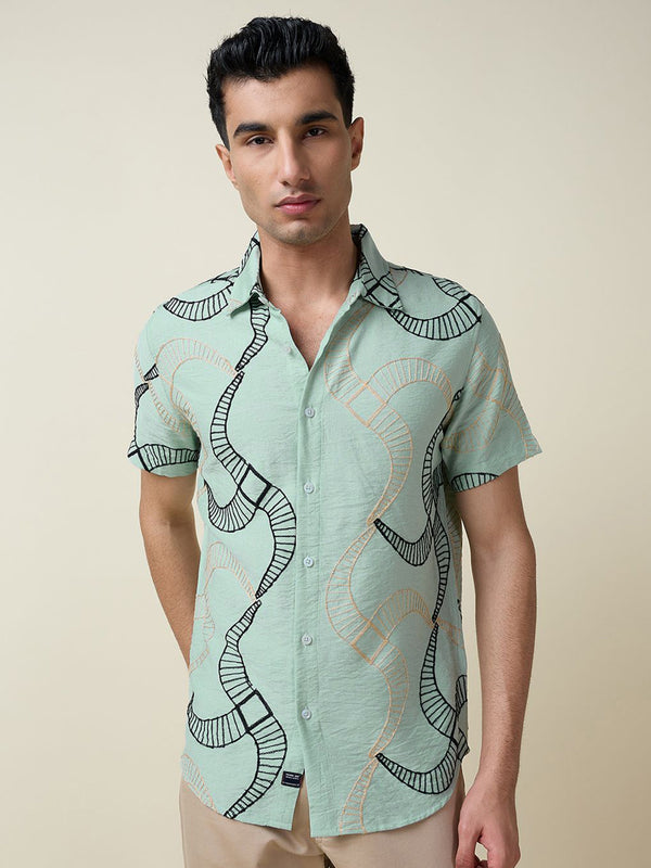 Thomas Scott Men Embroidered Regular Fit Casual Shirt