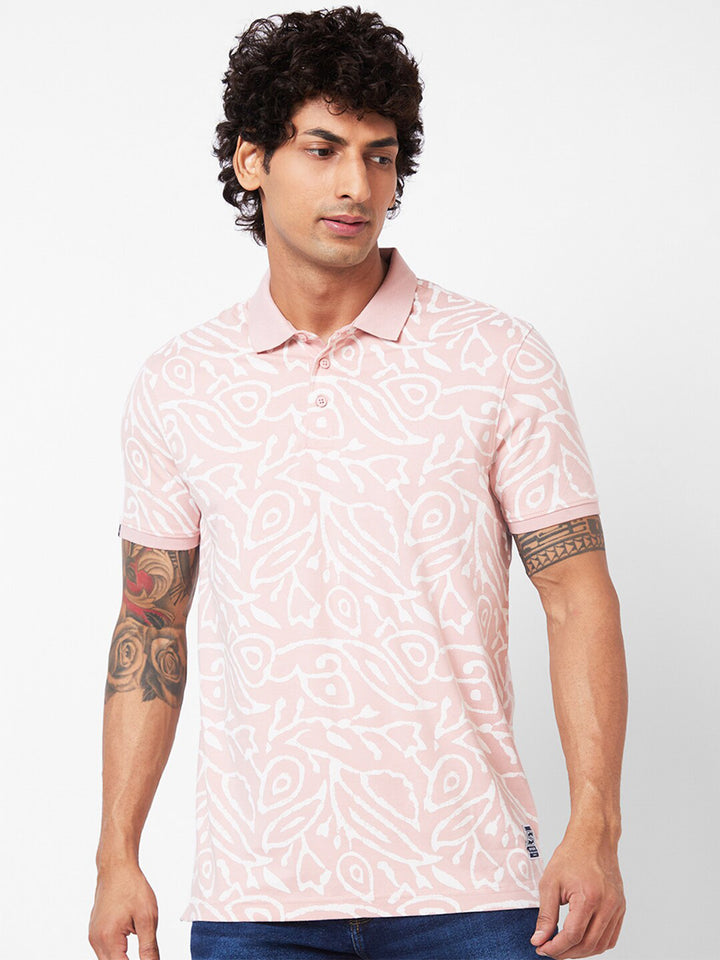 SPYKAR Abstract Printed Polo Collar Slim Fit T-shirt