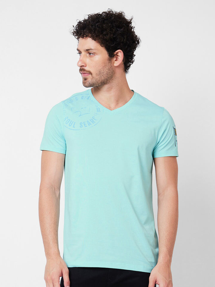 SPYKAR Typography Printed V-Neck Cotton Slim Fit T-shirt
