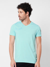 SPYKAR Typography Printed V-Neck Cotton Slim Fit T-shirt