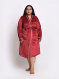 KLOTTHE Plus Size Red Woollen Long Sleeves Bath Robe With Belt