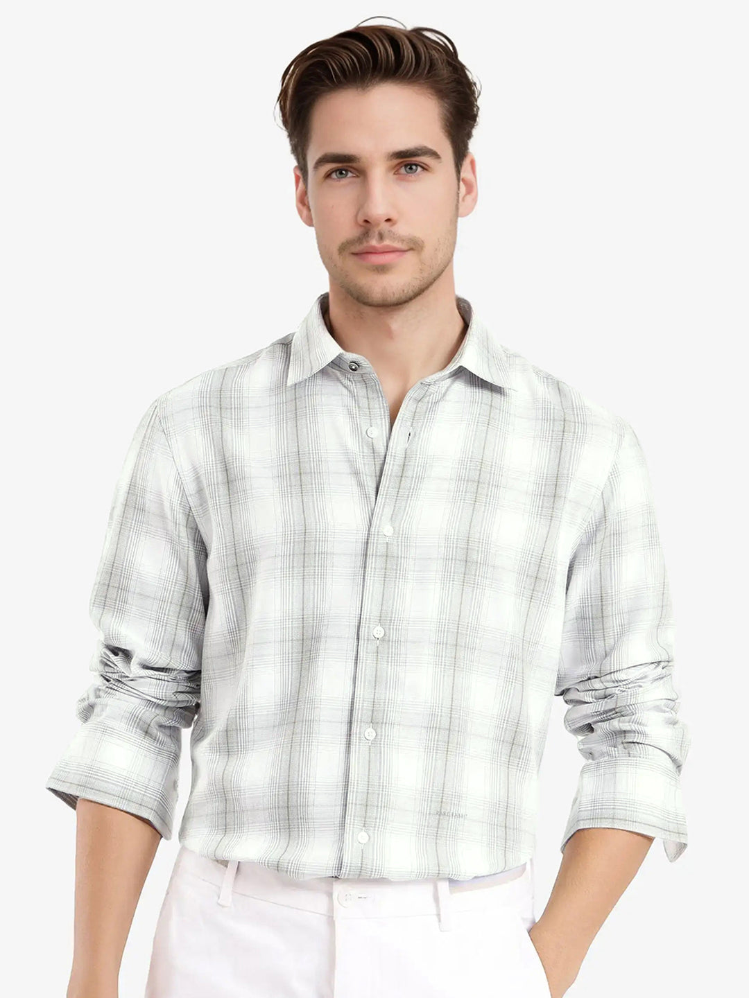 RARE RABBIT Comfort Spread Collar Checked Cotton Casual Shirt